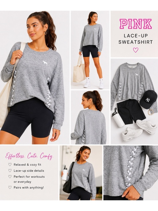 PINK Victoria's Secret Tops - Victoria’s Secret PINK Grey Lace Up Sweatshirt